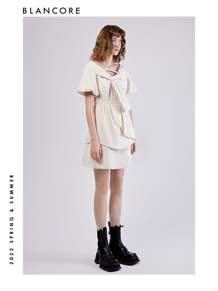Printed Dress With Asymmetrical Bow