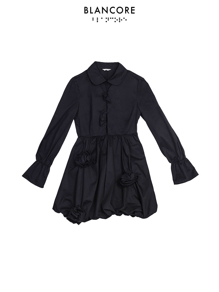 Ruched Dress with 3D Flower Detail