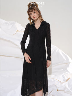 Lace Long Sleeve Midi Dress With Swing Collar