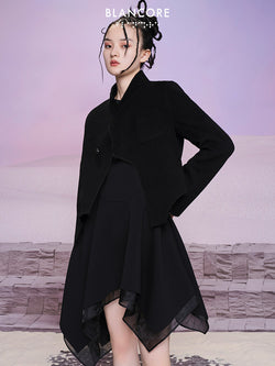Stand collar Coat with Color Block Embroidered  Edge