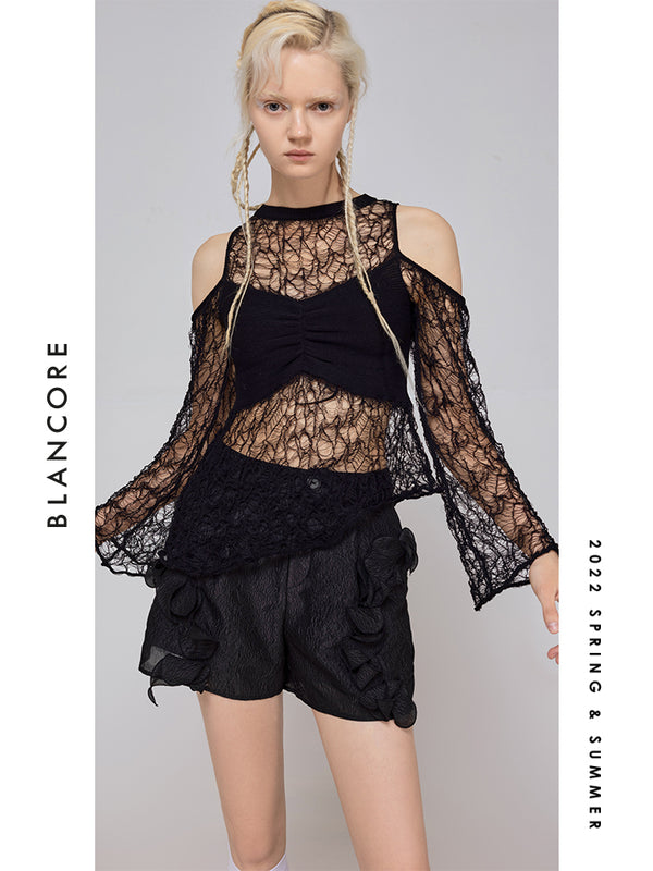 Off Shoulder Mesh Cutout Top