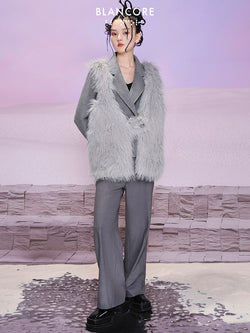 two-piece fur & Wool crop Coat