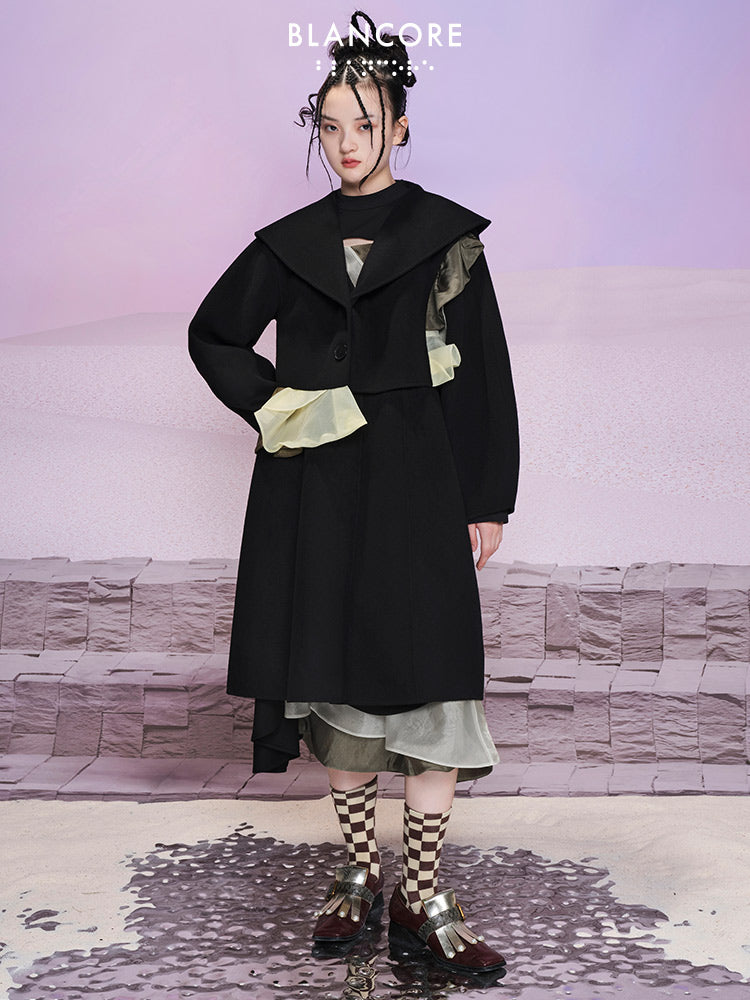 Two-piece Aymmetrical "X" Shape Wool Coat