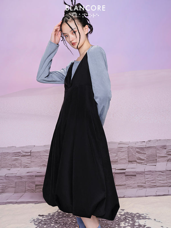 "Fake" two-piece Spliced Bud-shape Long Dress