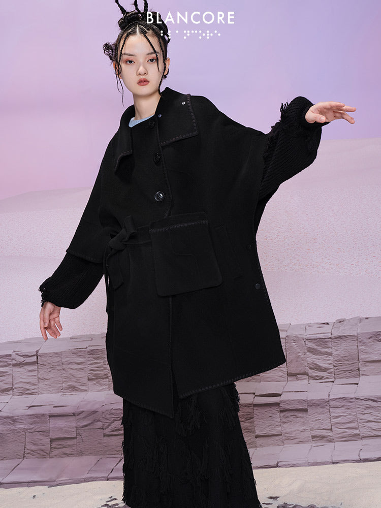 Oversize Cape Coat With Detachable Fanny Pack