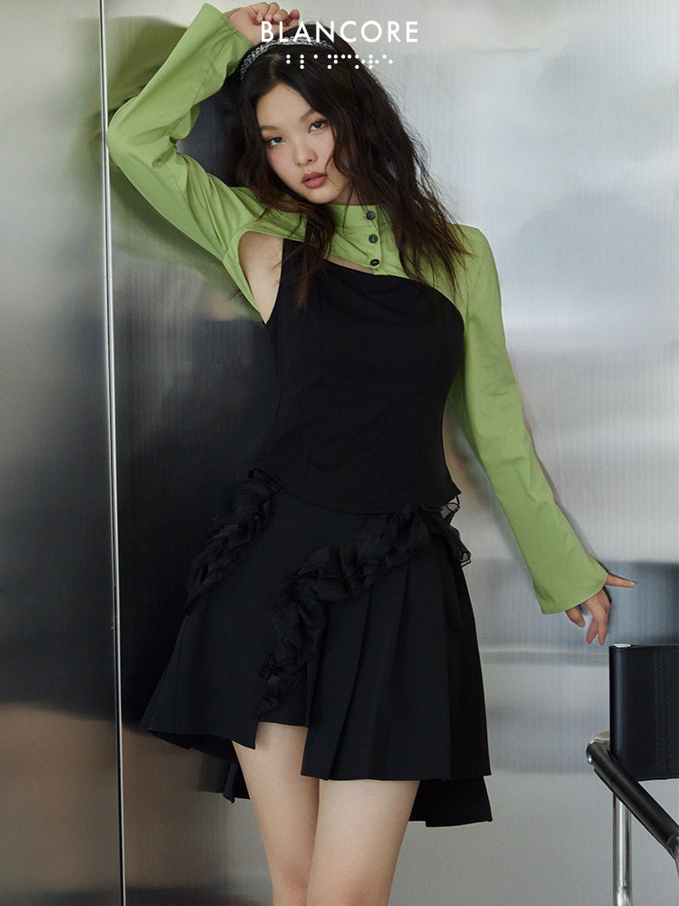 Color Block top With Detachable Sleeve