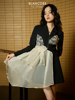 Asymmetrical Color Block Blazer Dress