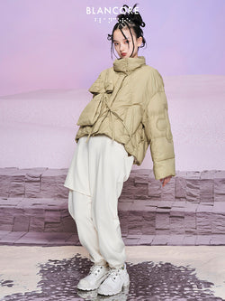 Crop Down Jacket With 3D Flower Detial