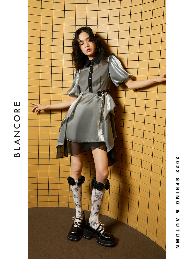 Layered Mesh Dress With Fold Detail