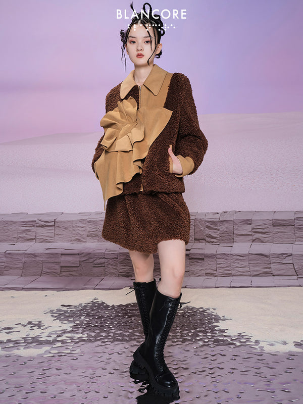 3d fold Fur Panelled Coat