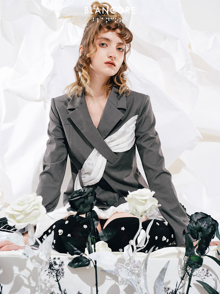 Jacquard-panel Blazer Dress