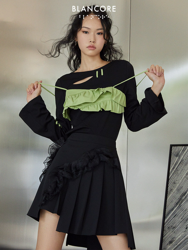 Pleated Trim Top With Detachable Cami