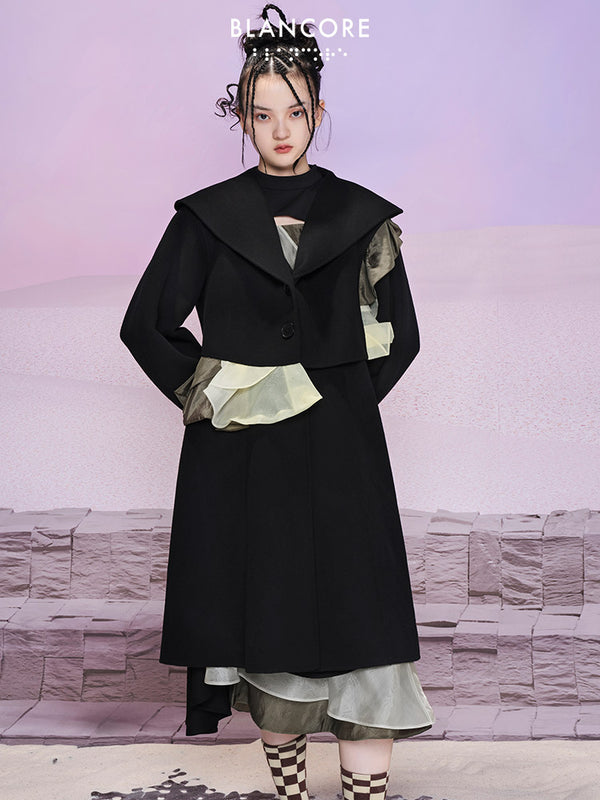 Two-piece Aymmetrical "X" Shape Wool Coat