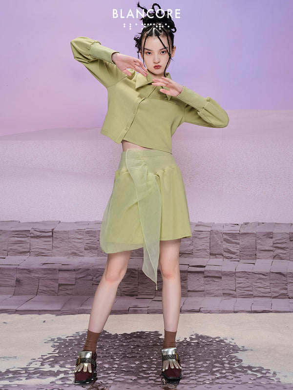 Asymmetrical Ruffled Pleated Skirt
