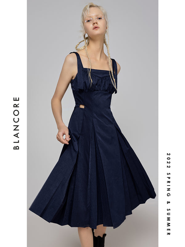 Pleated Sleeeveless A-Line Dress