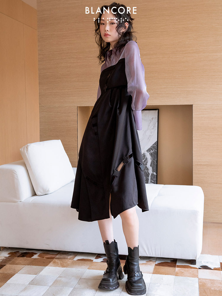 Mesh Paneled Color Block Dress