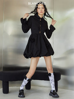 Ruched Dress with 3D Flower Detail
