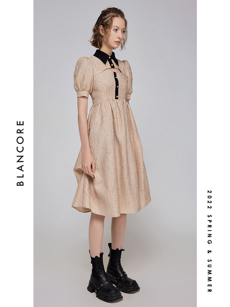 Cut Out Jacquard Pocket-style Dress