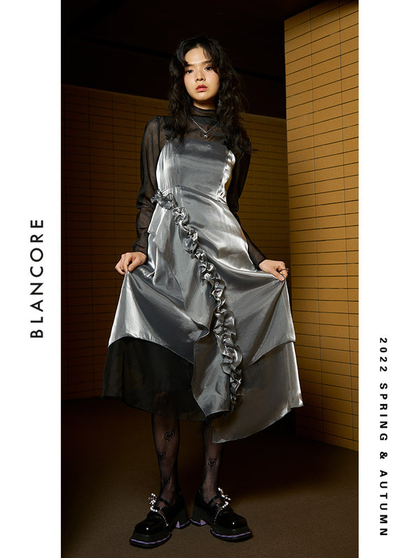 Ruched Shiny Midi Dress