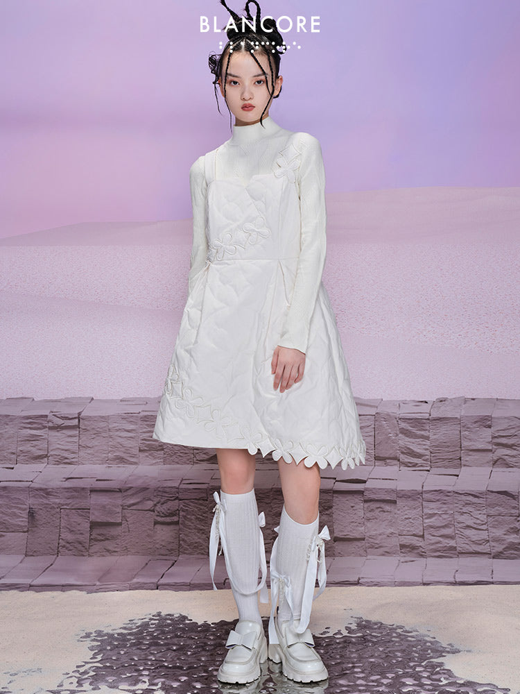 Flower Embroidered Down Dress