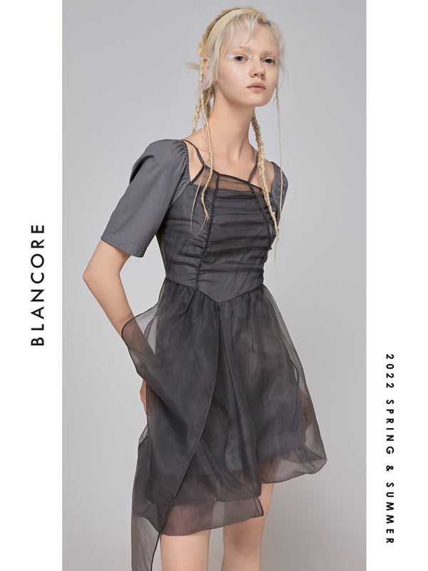 Asymmetrical Mesh paneled Dress