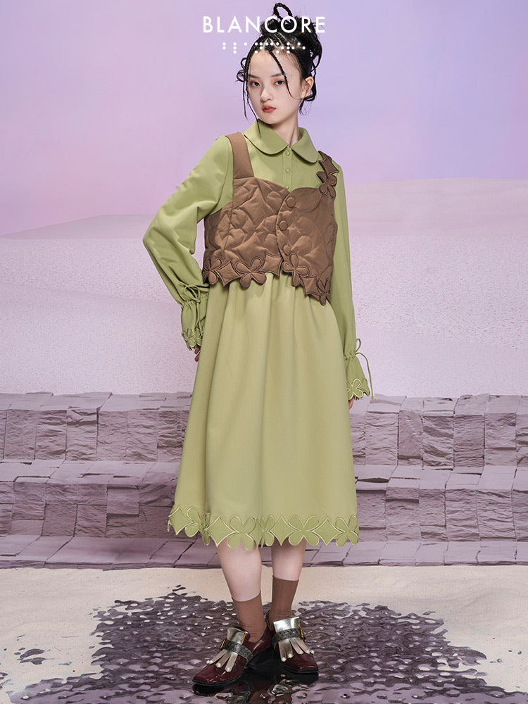 Loose Shirt Dress With Cotton Vest (two-piece)