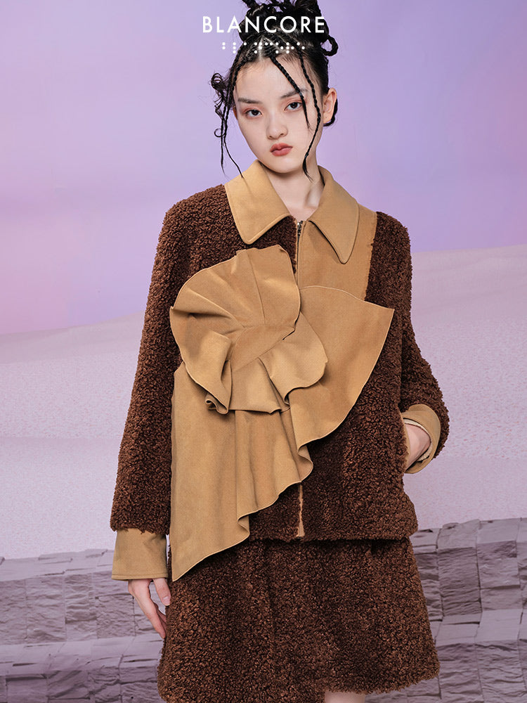 3d fold Fur Panelled Coat