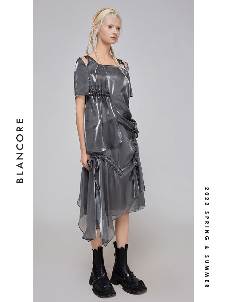 Asymmetrical Sparkle Ruched Top