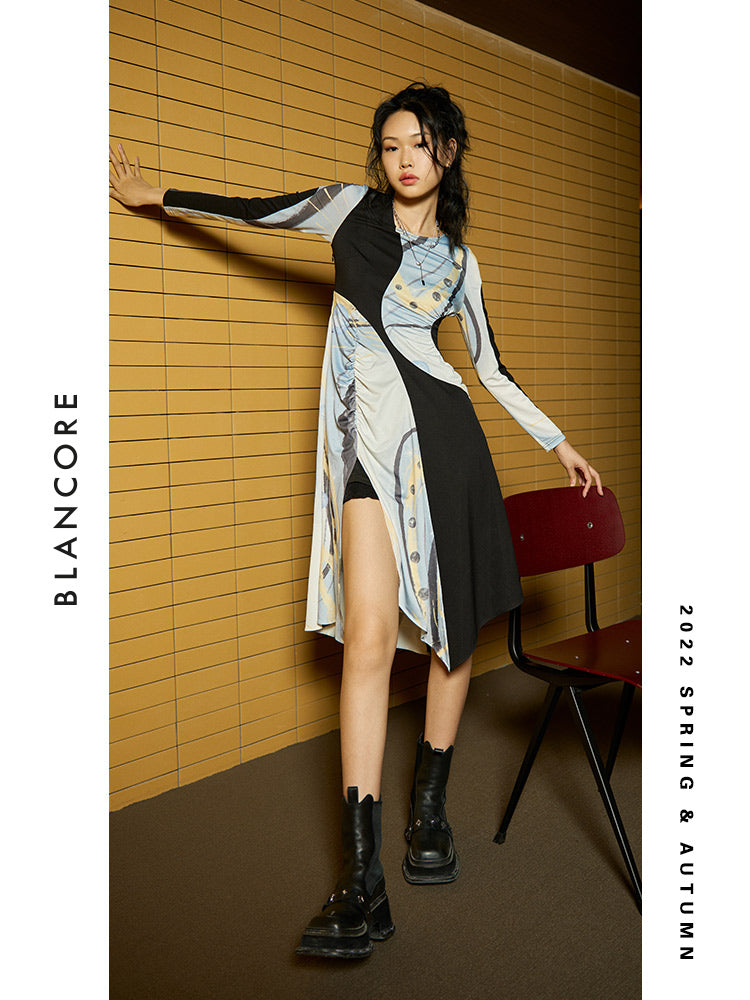 Galaxy Print Knit Paneled Dress