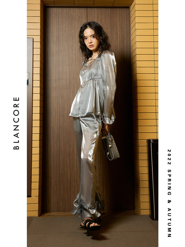 Shiny Trousers With Ruffle Hem