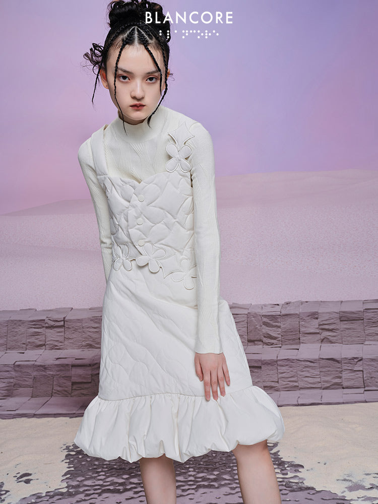 Flower Embroidered Down Vest