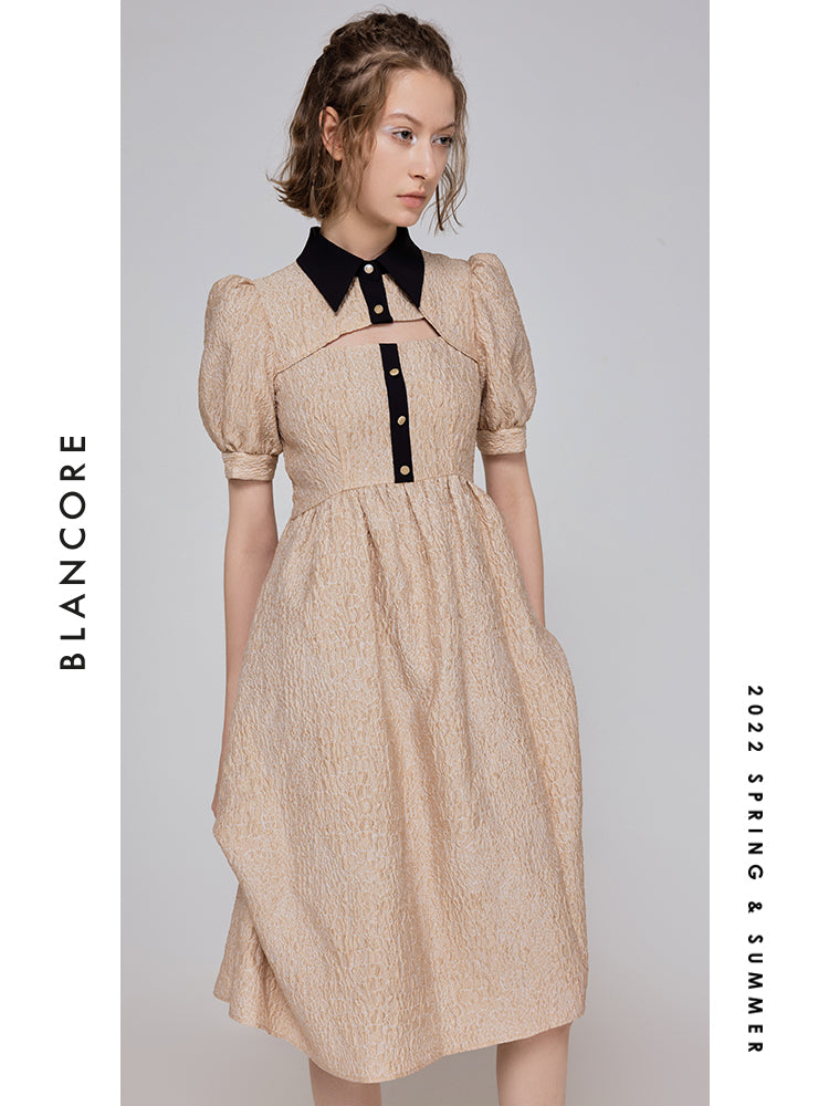 Cut Out Jacquard Pocket-style Dress