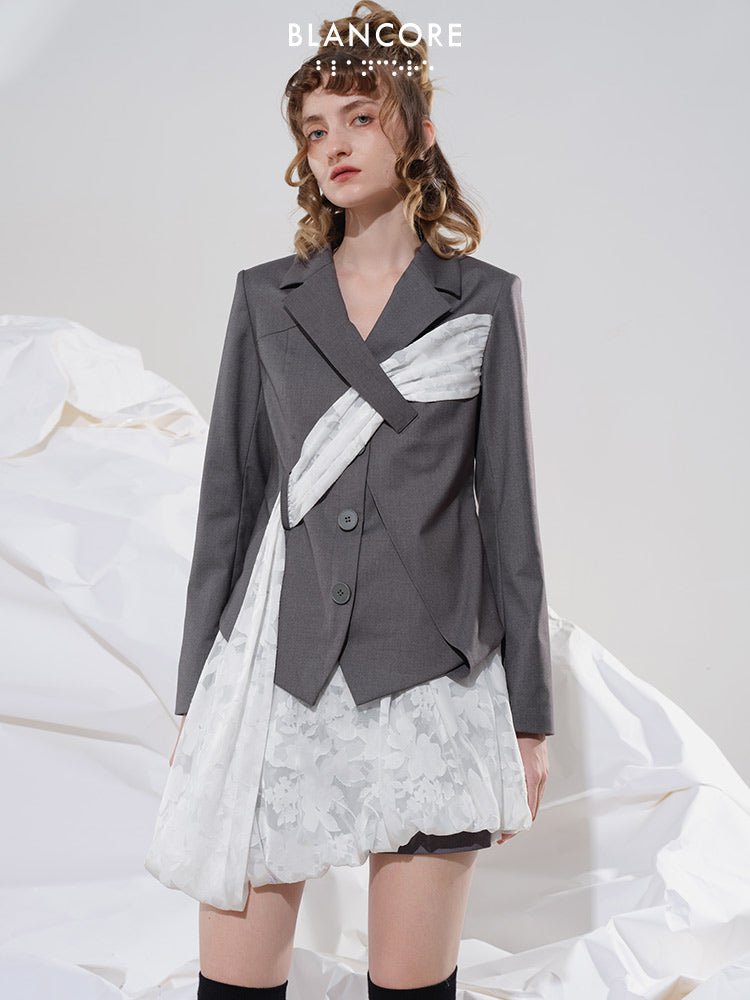 Jacquard-panel Blazer Dress