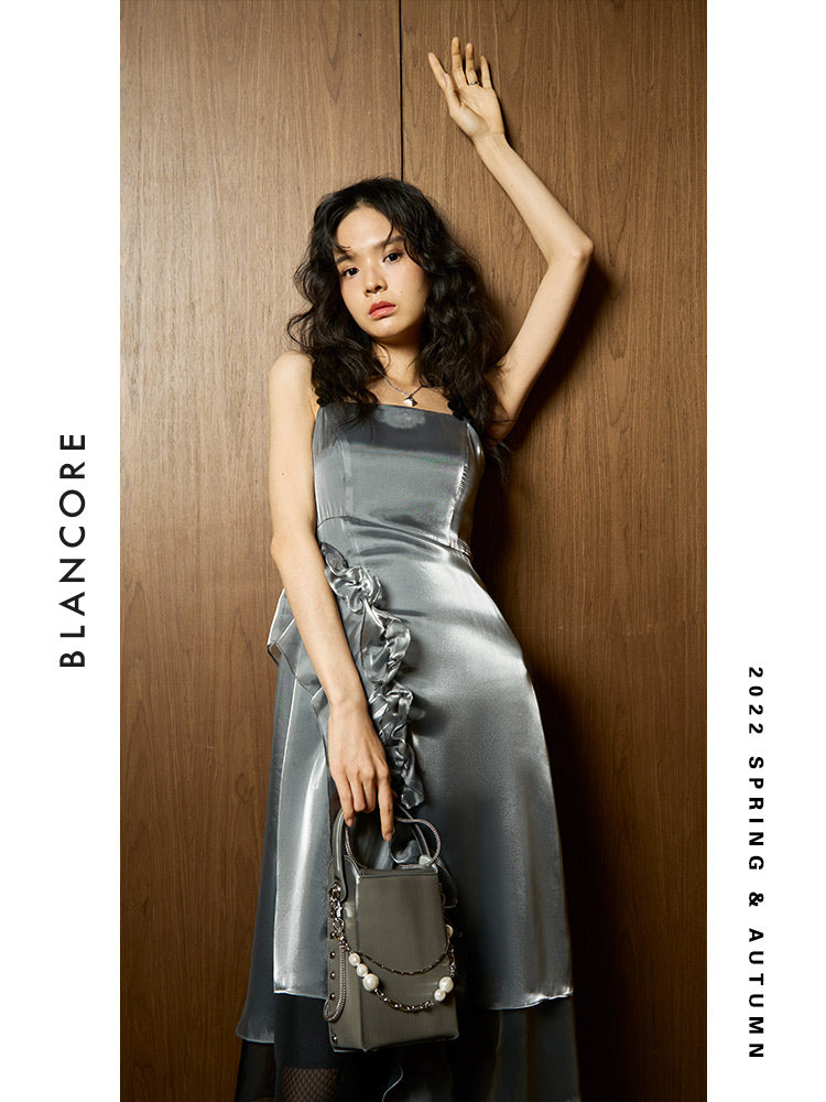 Ruched Shiny Midi Dress