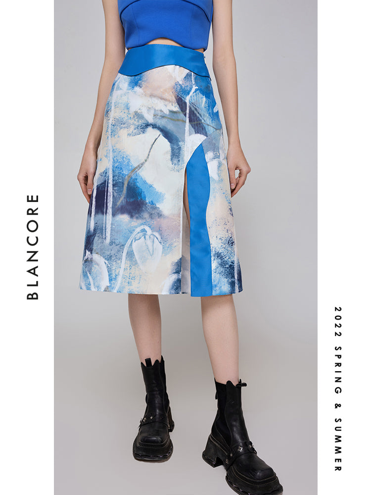 Printed High Split Skirt
