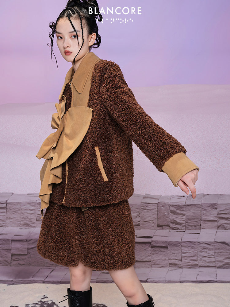 3d fold Fur Panelled Coat