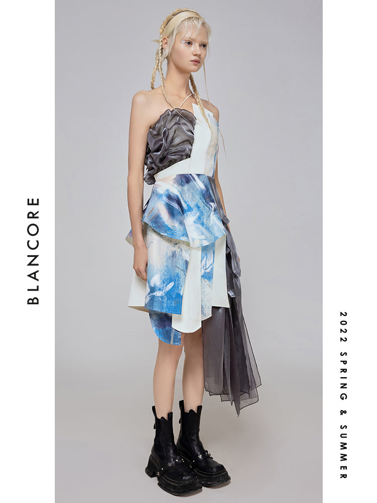 Deconstructed Open-back Mesh Panelled Dress