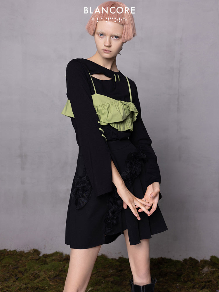 Pleated Trim Top With Detachable Cami