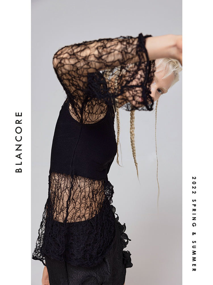 Off Shoulder Mesh Cutout Top