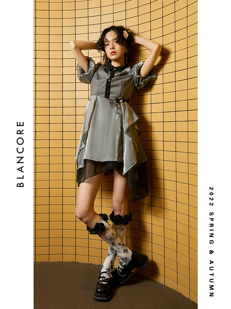 Layered Mesh Dress With Fold Detail