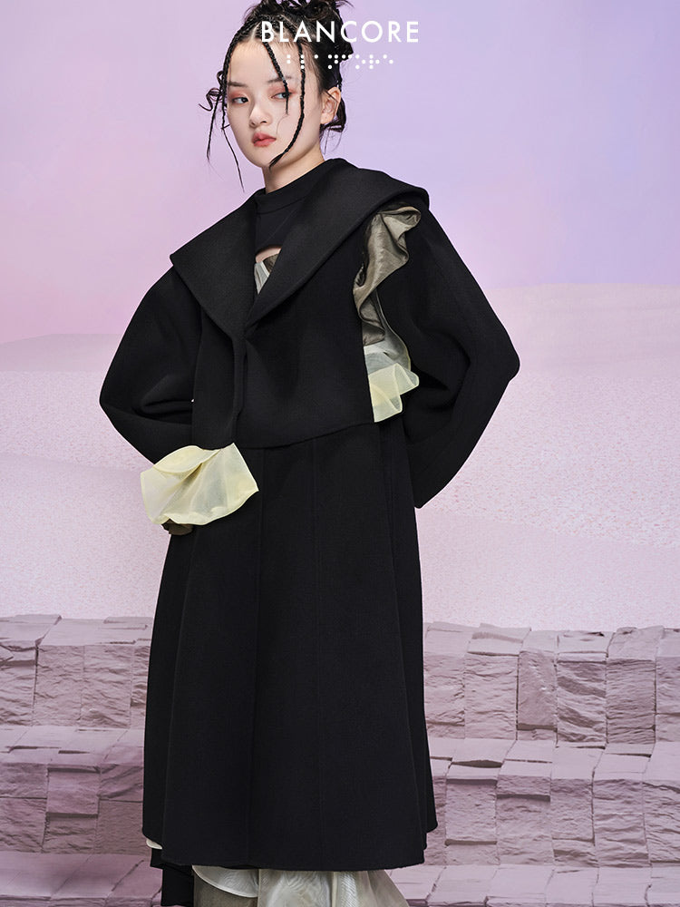 Two-piece Aymmetrical "X" Shape Wool Coat