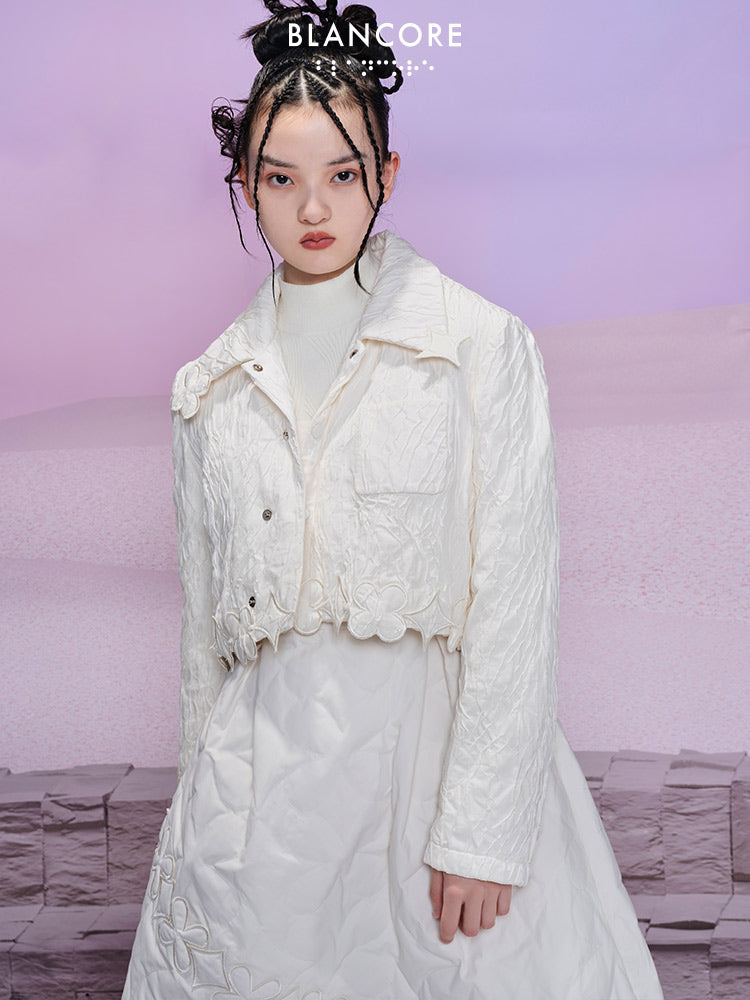 Flower Embroidered Crop Coat