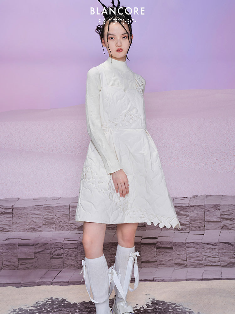 Flower Embroidered Down Dress