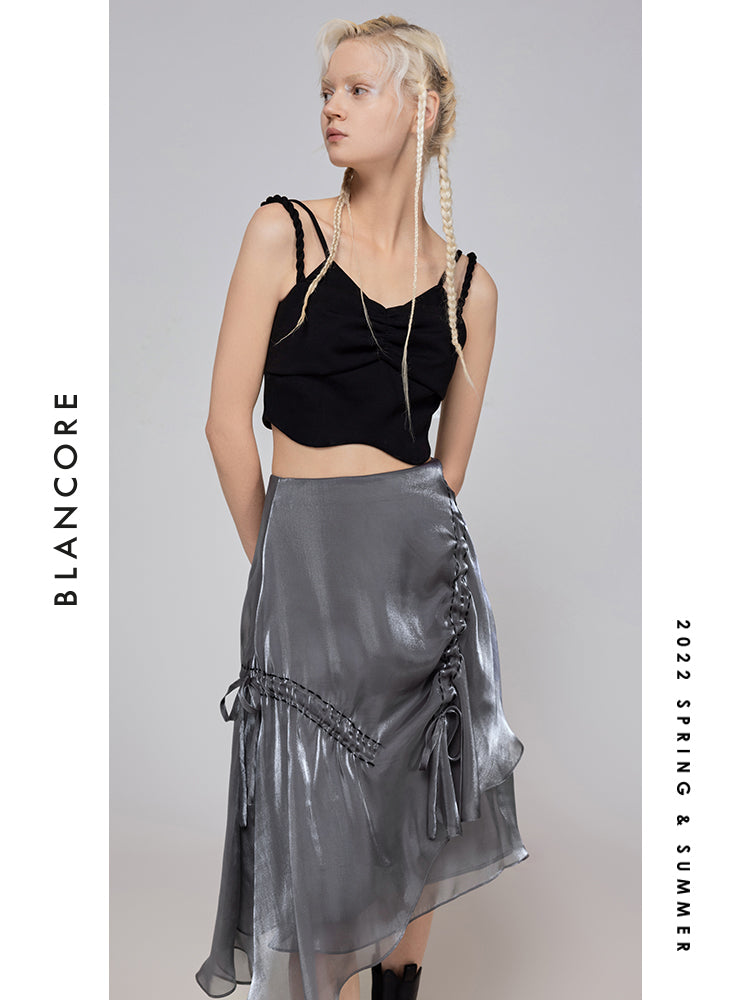 Deconstructed Ruched Mesh Skirt