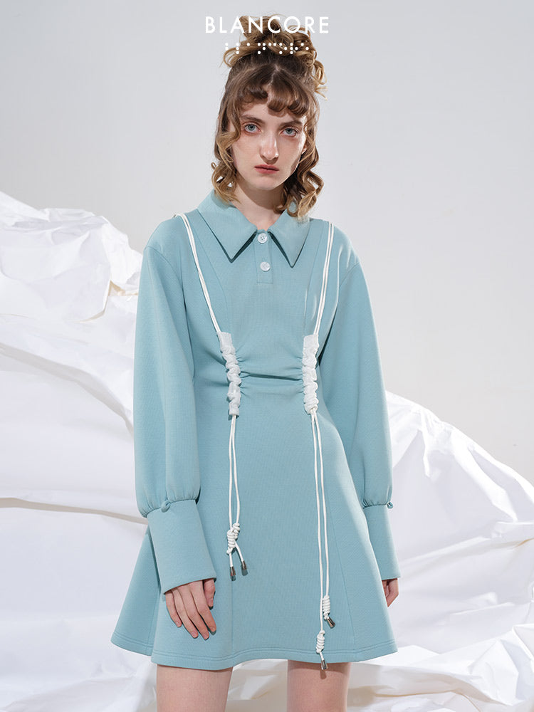 Color Block Drawstring Polo-style Dress