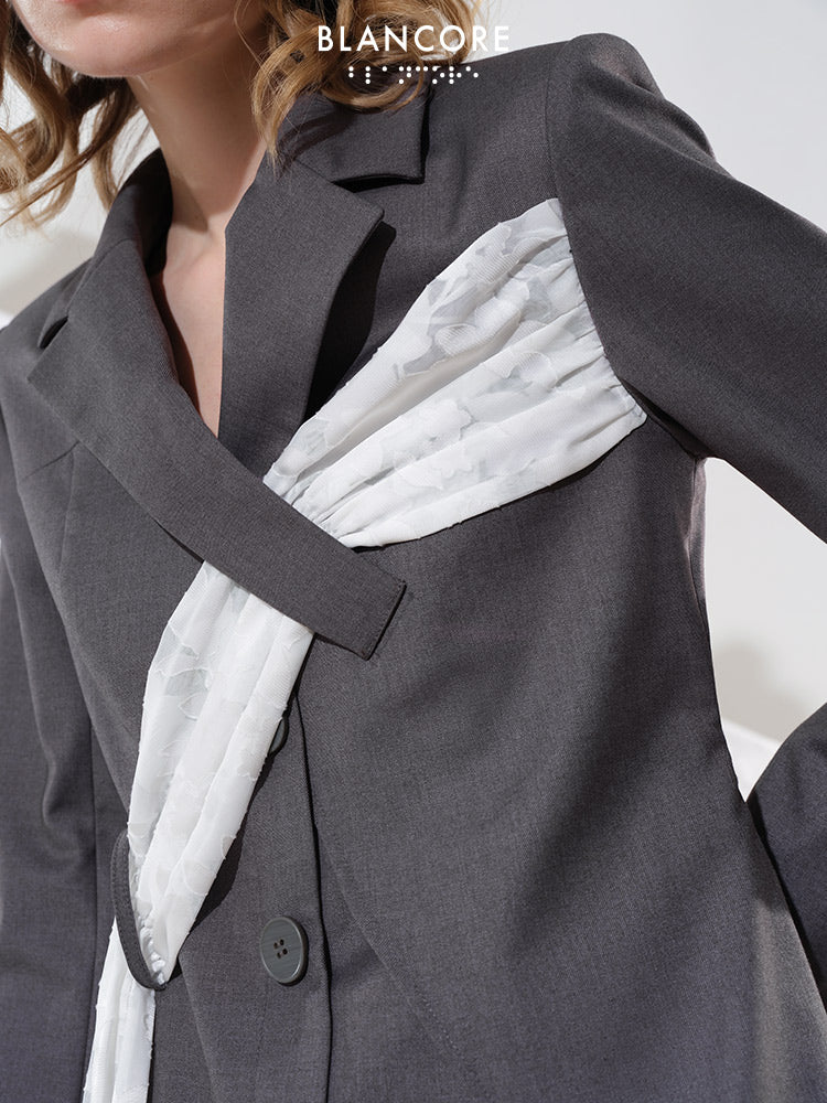 Jacquard-panel Blazer Dress