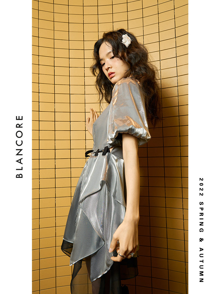Layered Mesh Dress With Fold Detail