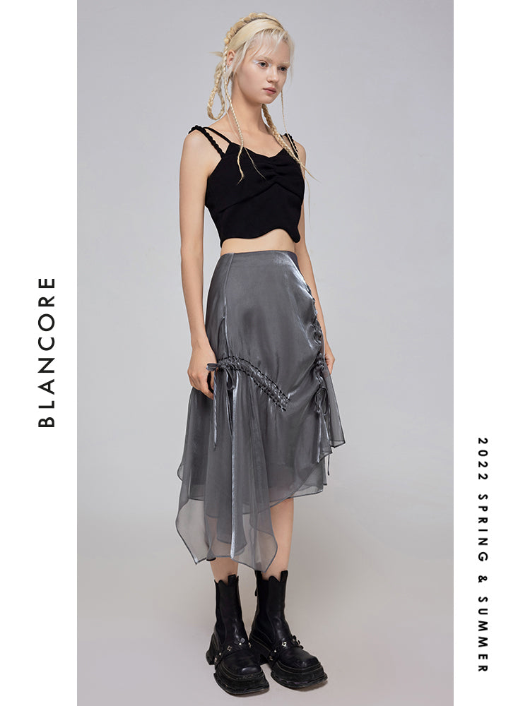 Deconstructed Ruched Mesh Skirt