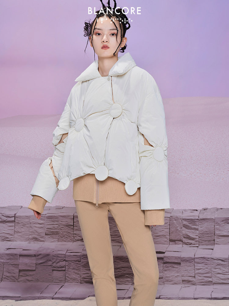 Long Down Jacket With Detachable "scarf"