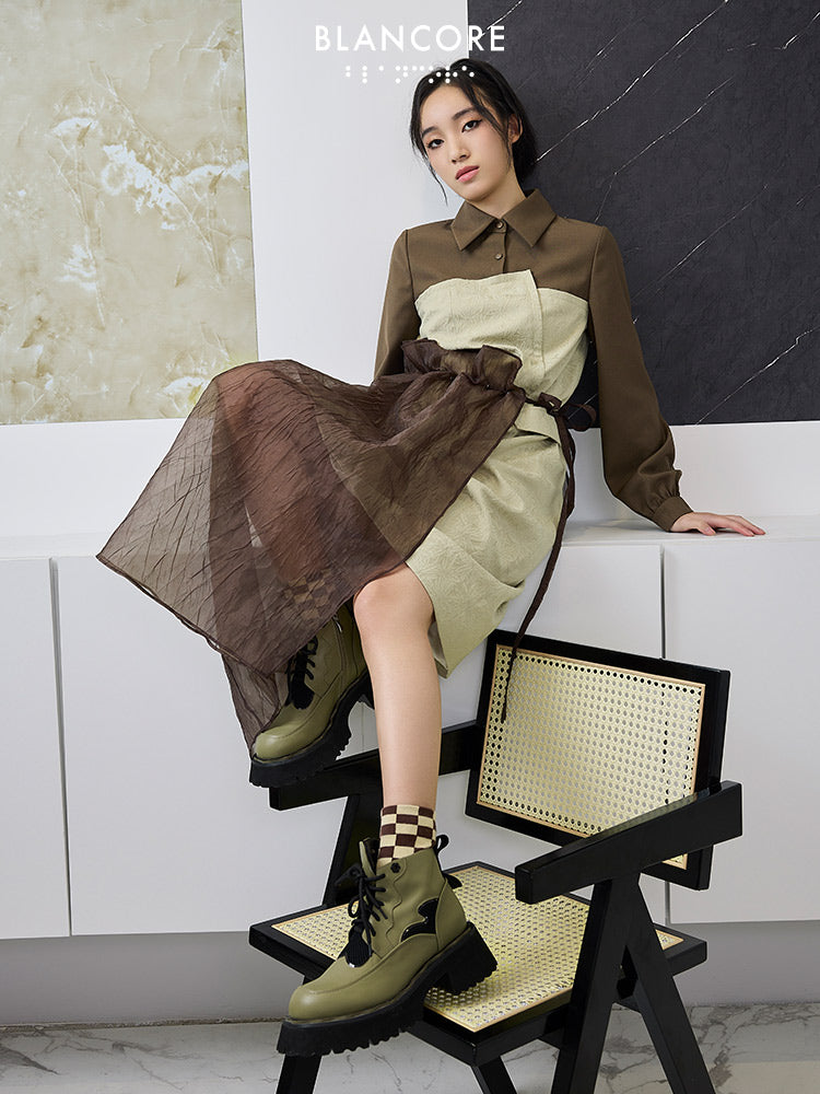 Two-piece Color Block Mesh Dress